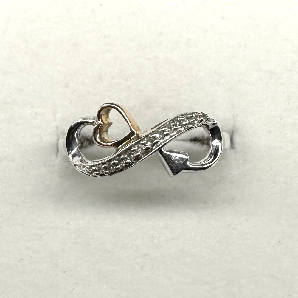 Diamond Heart Infinity 10k gold & 925 Sterling Silver Ring Size 5.25